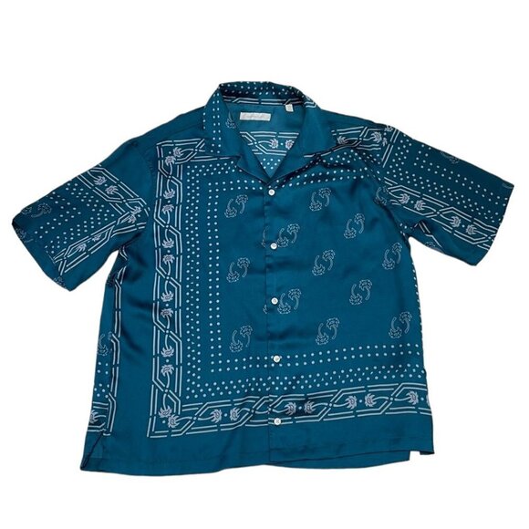 Standard/Cloth Short Sleeve Blouse Collared Hankerchief Print Blue Size Small S - Picture 4 of 14